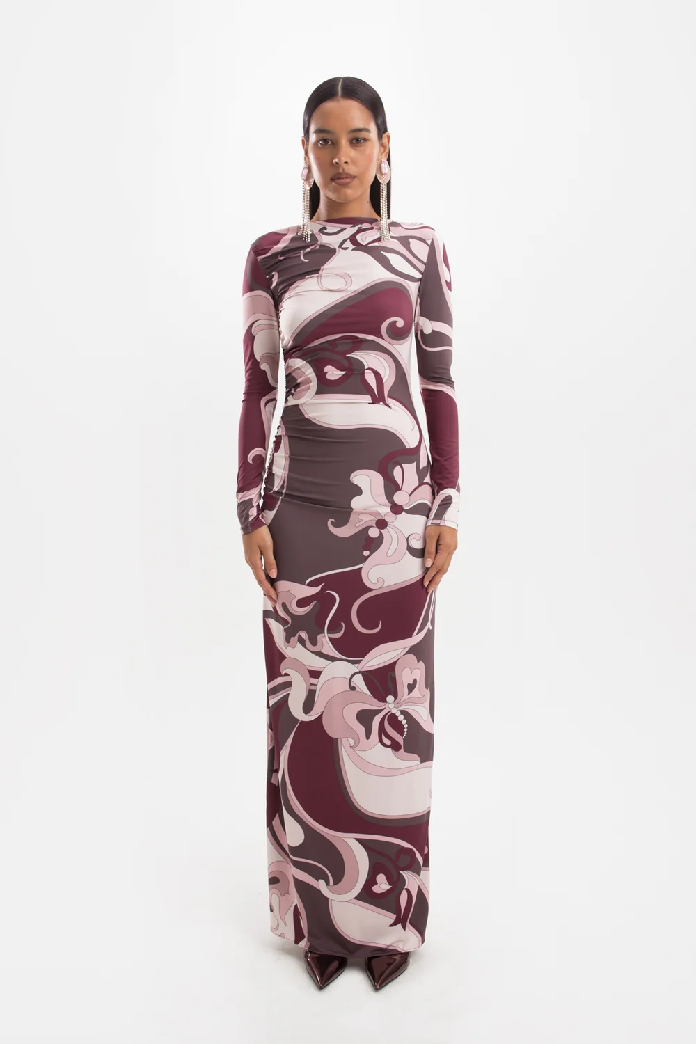 Empress Bordeaux Maxi Dress for Women Skirt split