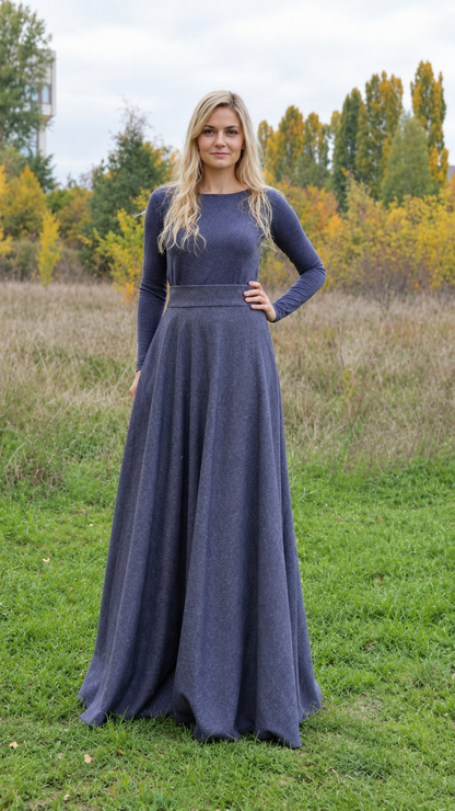 Victorian Wool Maxi Skirt - High Waisted, A-Line, Floor Length