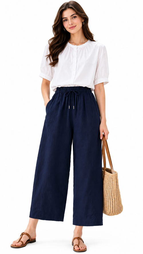 Women’s Linen Wide-Leg Summer Pants, Lightweight Casual Trousers