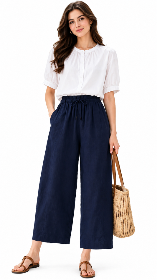 Women’s Linen Wide-Leg Summer Pants, Lightweight Casual Trousers