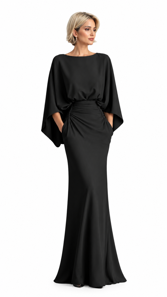 Women’s Backless Pleated V-Neck Maxi Dress, Elegant Evening Wear