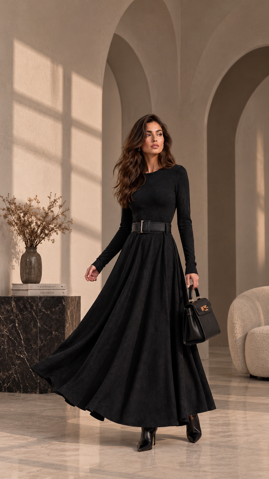 Women's Graphite Wool Maxi Skirt with a Flowing A-Line Fit