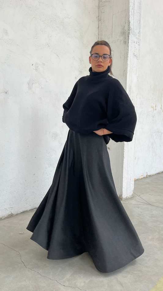 Women’s Dark Gray Plaid Maxi Skirt, High Waist Winter Tartan Skirt