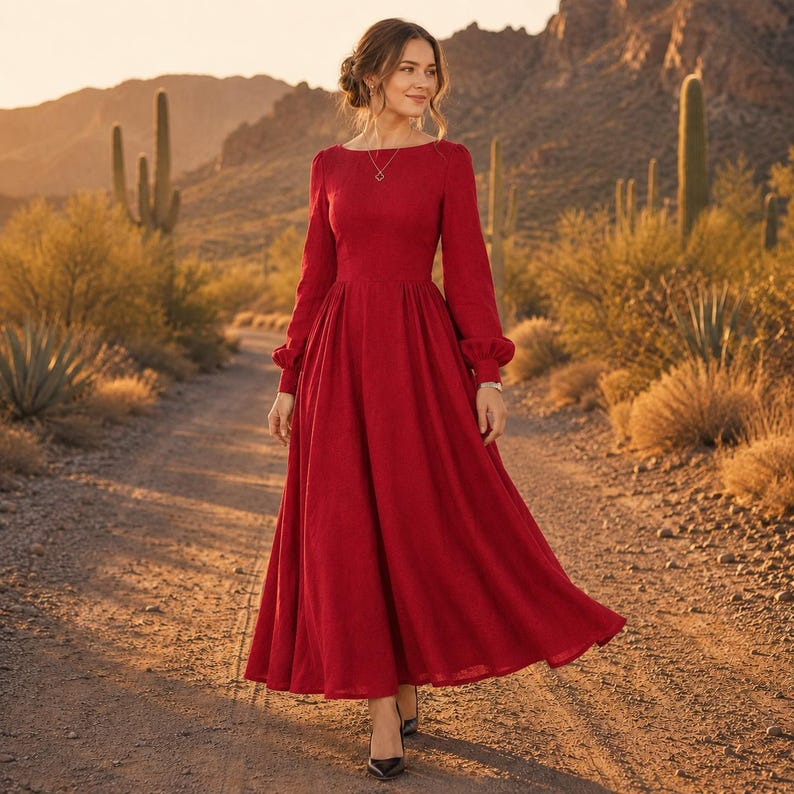 Women's Long Sleeve Linen Maxi Dress Women’s Long Sleeve Linen Maxi Dress