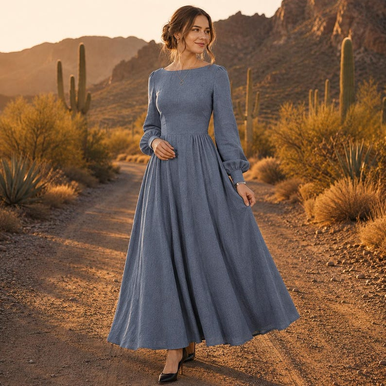 Women's Long Sleeve Linen Maxi Dress Women’s Long Sleeve Linen Maxi Dress