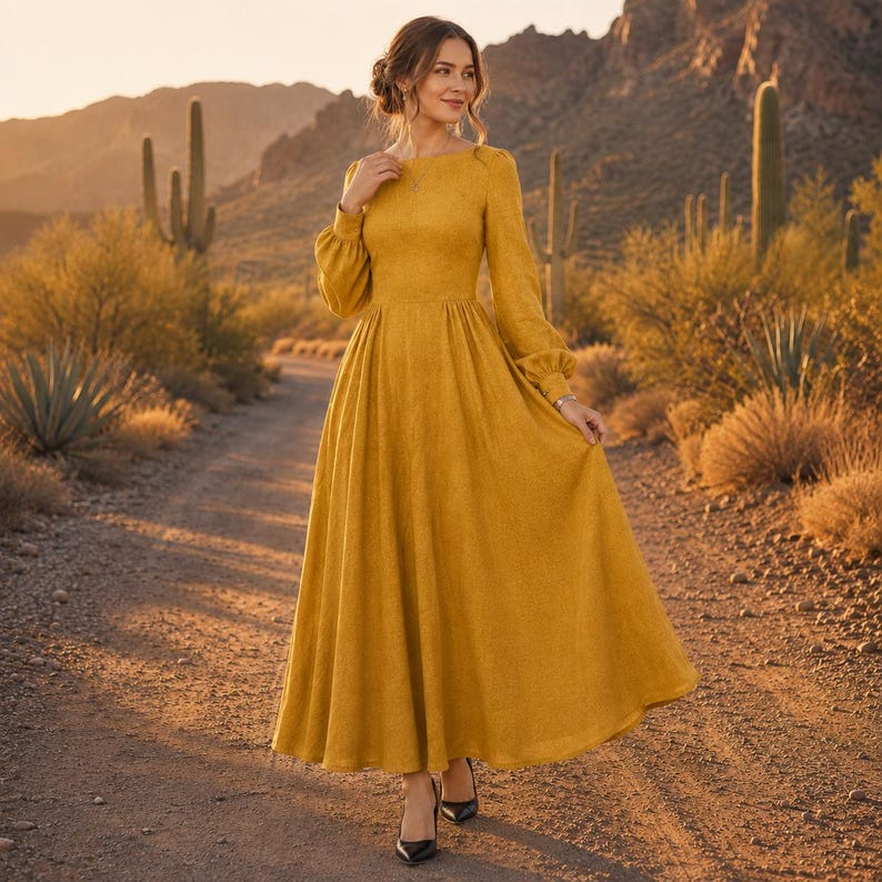Women's Long Sleeve Linen Maxi Dress Women’s Long Sleeve Linen Maxi Dress