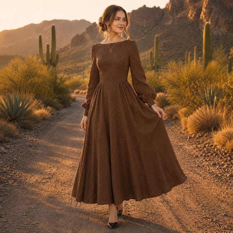 Women's Long Sleeve Linen Maxi Dress Women’s Long Sleeve Linen Maxi Dress
