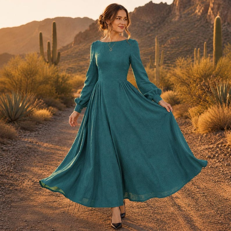 Women's Long Sleeve Linen Maxi Dress Women’s Long Sleeve Linen Maxi Dress