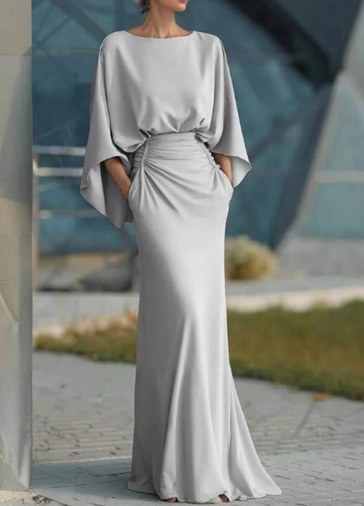 Women’s Backless Pleated V-Neck Maxi Dress, Elegant Evening Wear