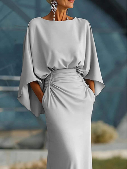 Women’s Backless Pleated V-Neck Maxi Dress, Elegant Evening Wear
