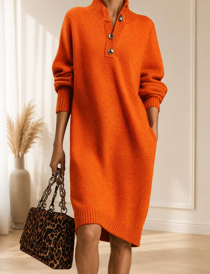 Women’s Knitted Midi Sweater Dress, Elegant Long-Sleeve Winter Outfit