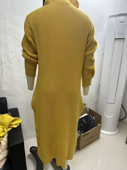 Women’s Knitted Midi Sweater Dress, Elegant Long-Sleeve Winter Outfit