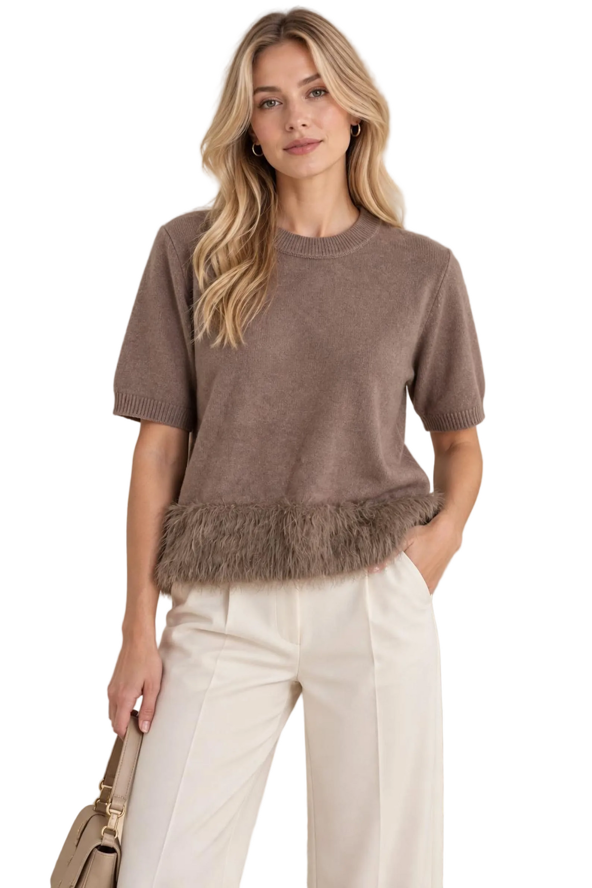 Women’s Faux Fur Trim Knit Jumper, Cozy and Stylish Winter Sweater