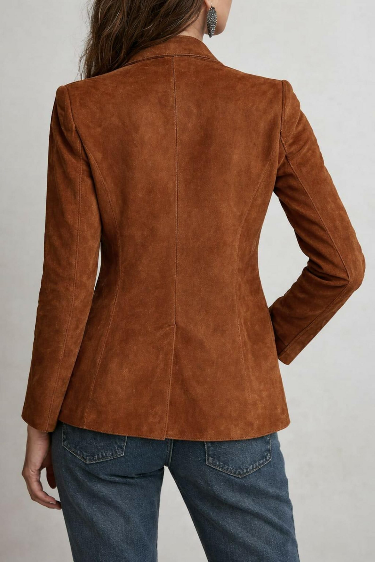 Vintage Brown Suede Blazer for Women, Classic Tailored Jacket