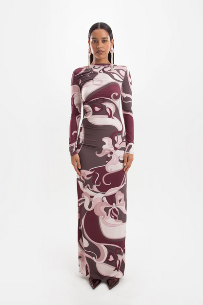 Empress Bordeaux Maxi Dress for Women Skirt split