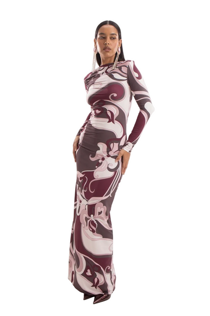 Empress Bordeaux Maxi Dress for Women Skirt split