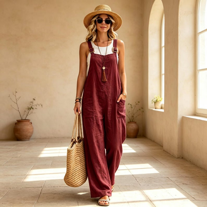 Women's Cotton Linen Jumpsuit with Pockets for casual wear