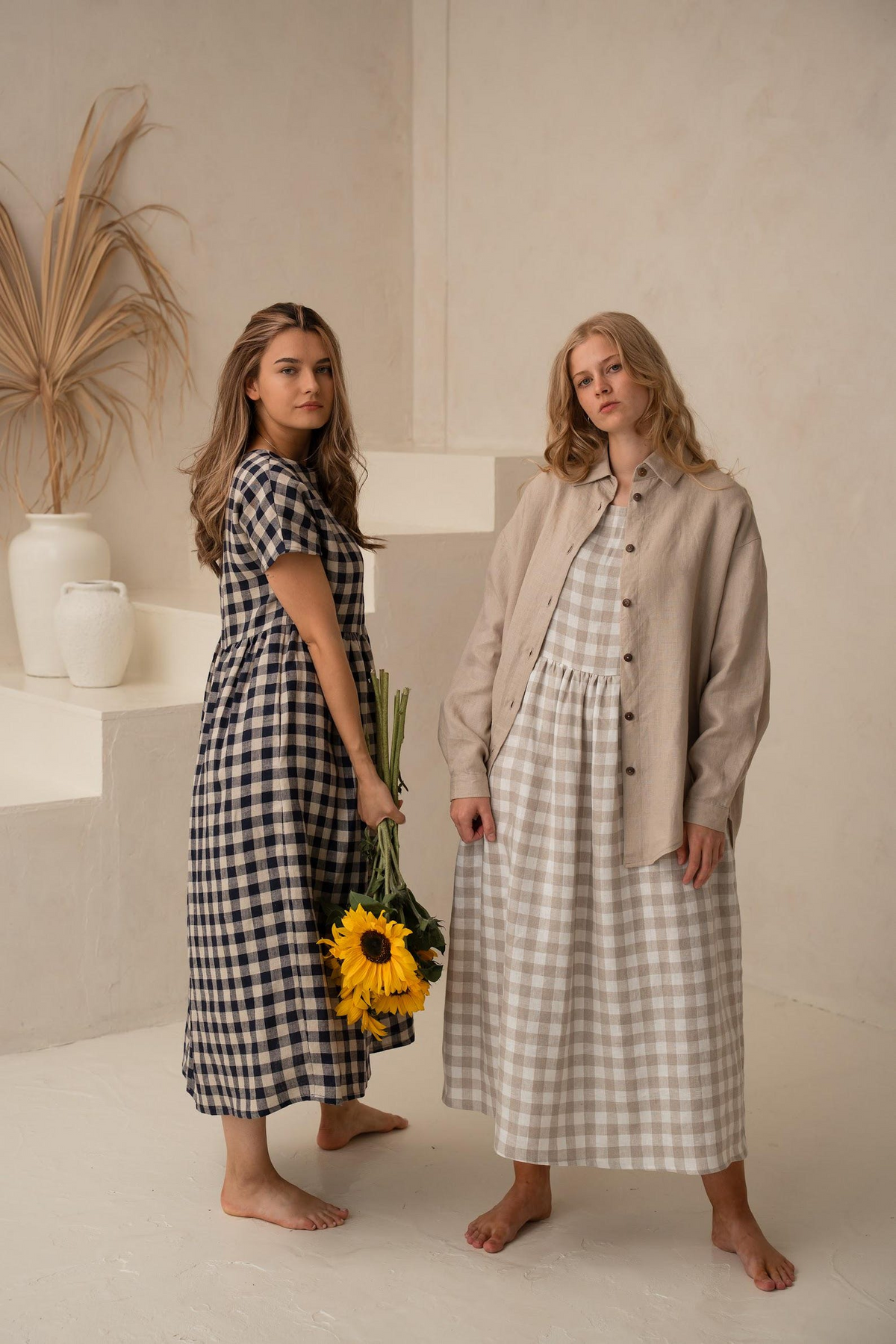 Oversized Linen dress REINA with pockets: Gingham linen