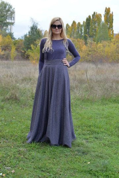 Victorian Wool Maxi Skirt - High Waisted, A-Line, Floor Length