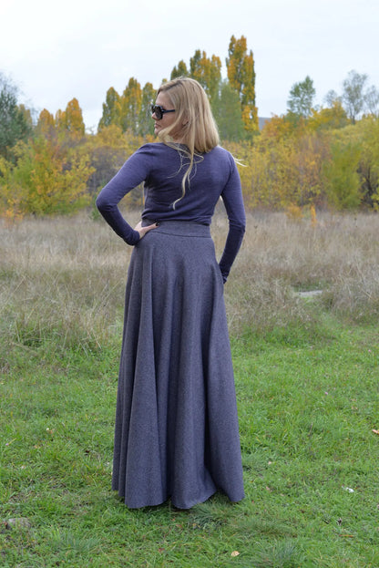 Victorian Wool Maxi Skirt - High Waisted, A-Line, Floor Length
