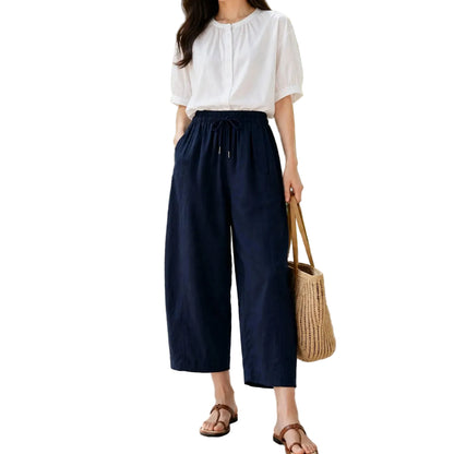 Women’s Linen Wide-Leg Summer Pants, Lightweight Casual Trousers