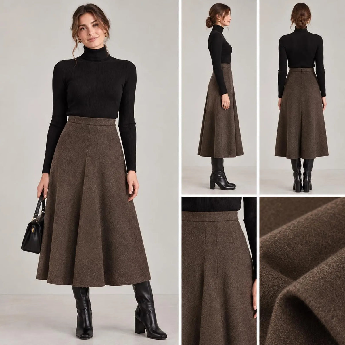 A-Line Midi Skirt Sewing Pattern, Wool Fabric, Winter Sewing
