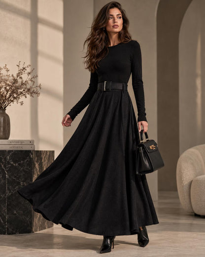 Women's Graphite Wool Maxi Skirt with a Flowing A-Line Fit