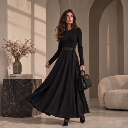 Women's Graphite Wool Maxi Skirt with a Flowing A-Line Fit