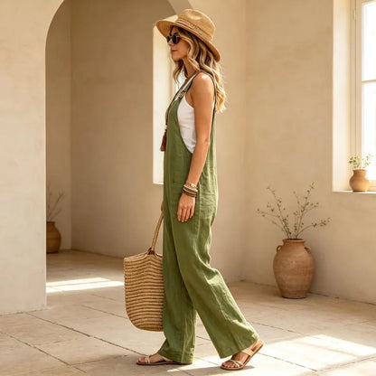 Women's Cotton Linen Jumpsuit with Pockets for casual wear