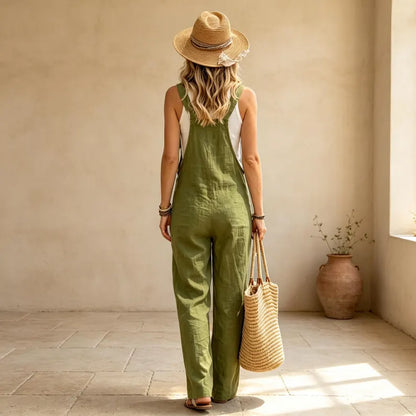 Women's Cotton Linen Jumpsuit with Pockets for casual wear