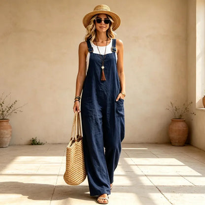 Women's Cotton Linen Jumpsuit with Pockets for casual wear