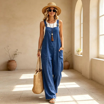 Women's Cotton Linen Jumpsuit with Pockets for casual wear