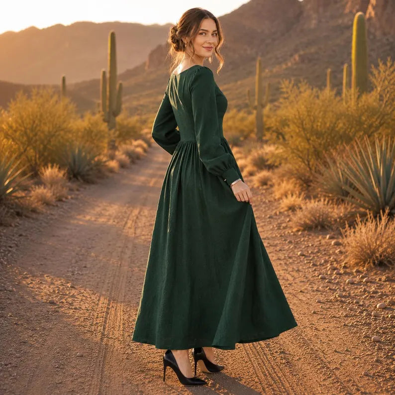 Women's Long Sleeve Linen Maxi Dress Women’s Long Sleeve Linen Maxi Dress