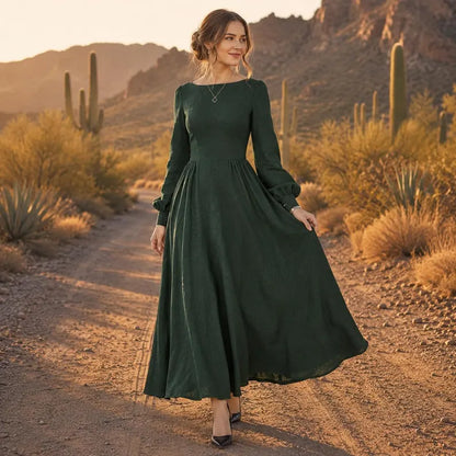 Women's Long Sleeve Linen Maxi Dress Women’s Long Sleeve Linen Maxi Dress