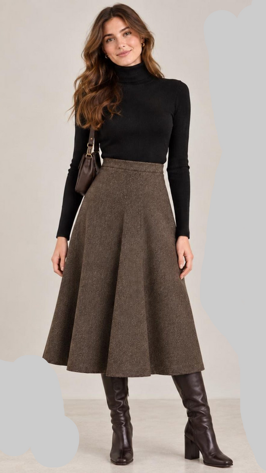 A-Line Midi Skirt Sewing Pattern, Wool Fabric, Winter Sewing